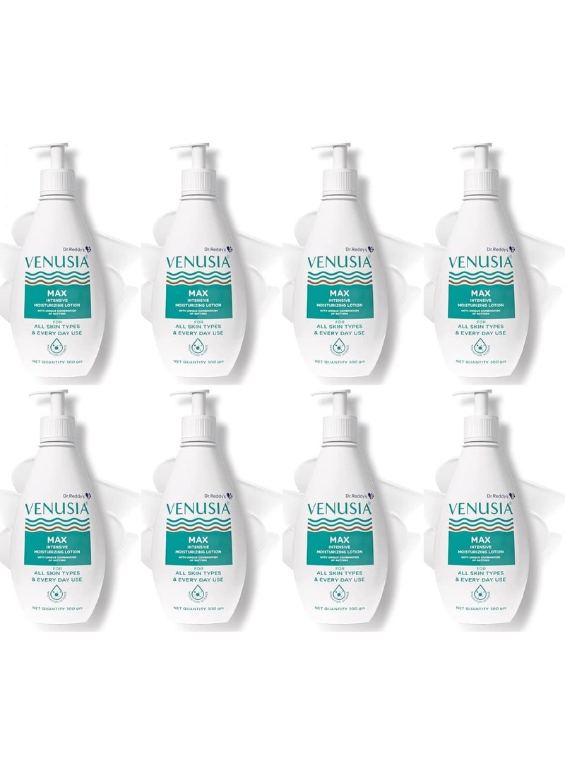 VENUSIA Dr. Reddy's Venusia Max Intensive Moisturizing Lotion | Dermatologist Recommended | Clinically Proven, Long-Lasting Moisturization | For Normal to Very Dry Skin | Cocoa Butter, Shea Butter, Mango Butter and Aloe Butter | 300 g (Pack of 8) - Image 1